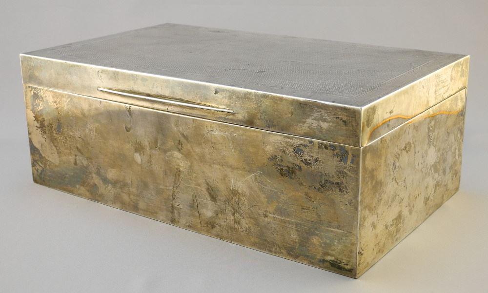 Hallmarked Sterling Silver Large Box, Interior Parcel Gilt, 4" x 11" x 6 1/2", with Inscription (1 of 6)