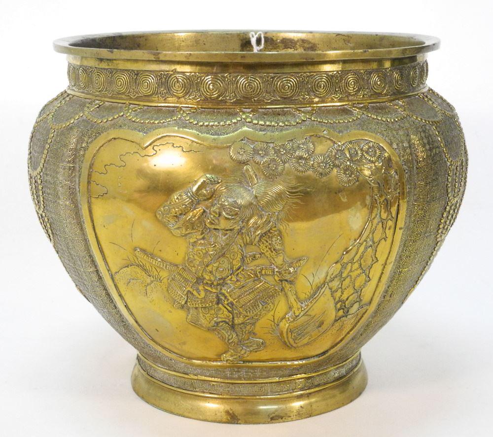 Japanese Brass Jardiniere, Corrosion Noted, 10 1/2" high. (1 of 4)