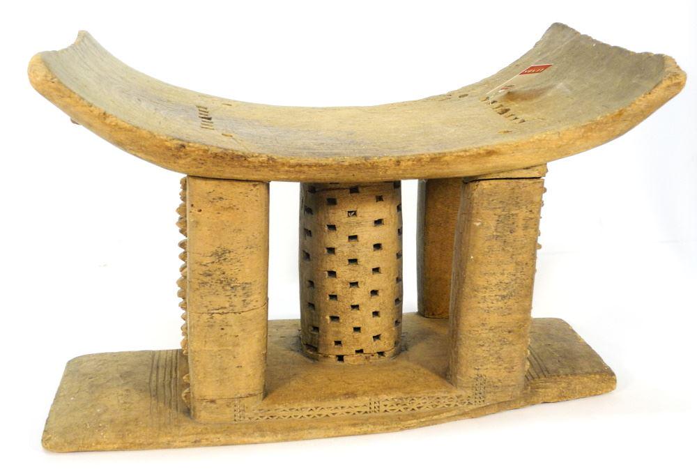 Ashanti Wood Stool, 15 1/2" x 23 3/4" x 12 1/2". (1 of 3)