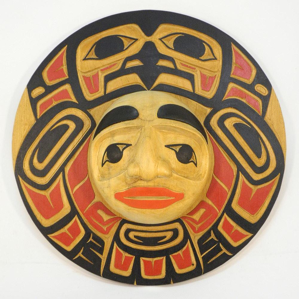 "West Coast Moon" Carved Panel signed Dave Roberts, 20" diameter. (1 of 2)