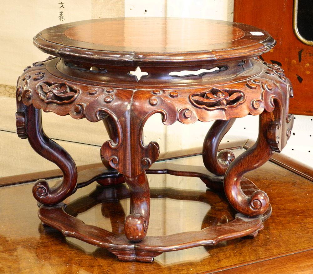 Ornate Chinese Rosewood Vase Stand, 11 1/2" Diameter. (1 of 1)