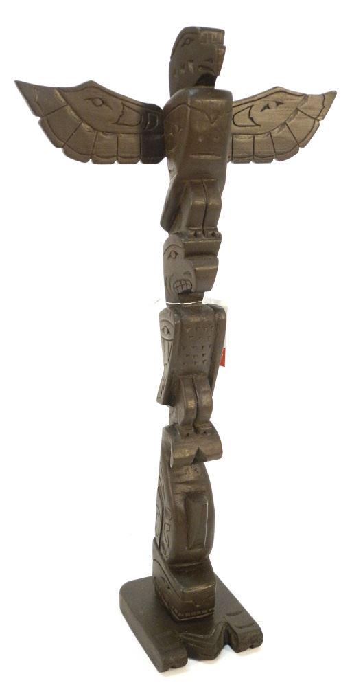 Miniature Totem Pole signed Jim Mountain, Alert Bay, 24 1/4" high. (1 of 2)