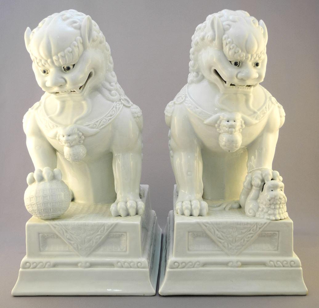 Pair of White Porcelain Buddhist Lion Dogs. (1 of 4)