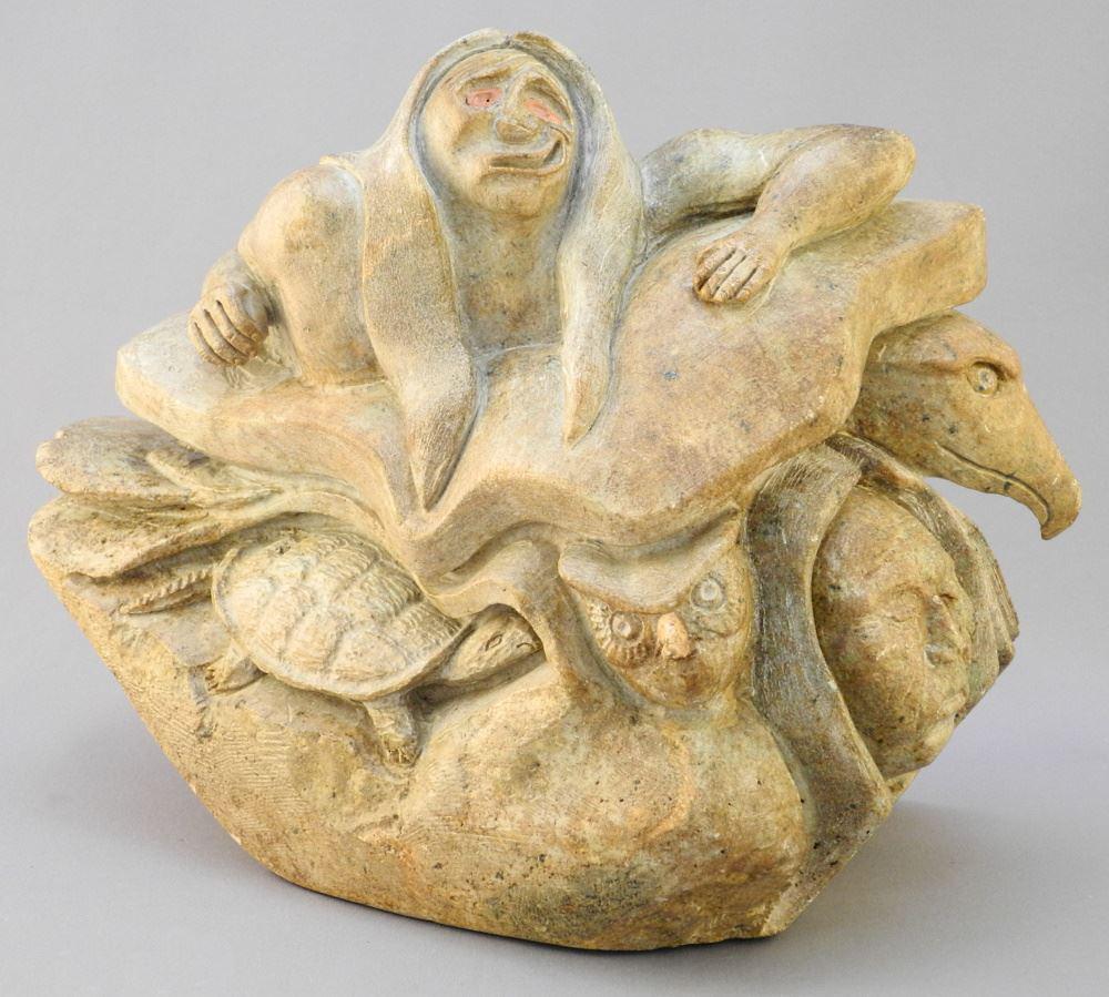 Soap Stone Carving Signed Garfield Thomas/ Six Nations/ 1980, 10" High. (1 of 5)