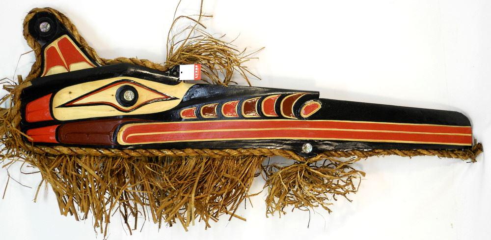 Carved & Painted Cedar Panel signed Jonathan Jacobson 2021, 45", "Hok Hok". (1 of 2)