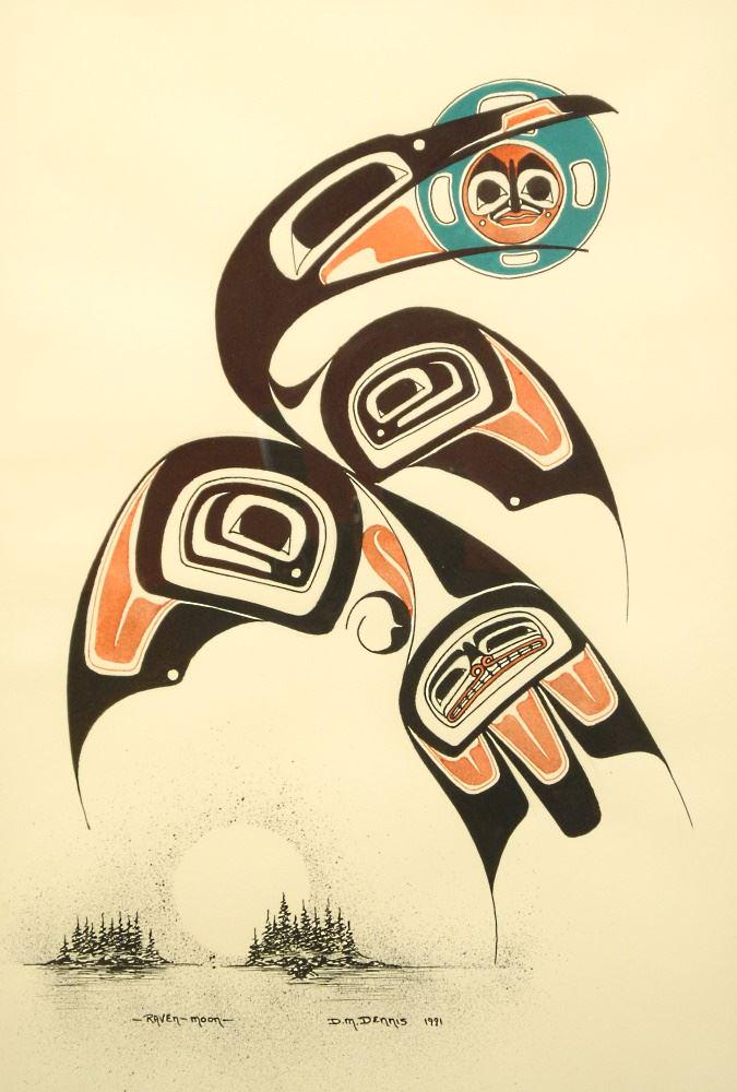 Ink on Paper signed D.M. Dennis 1991, 19 1/2" x 13", "Raven Moon". (1 of 2)