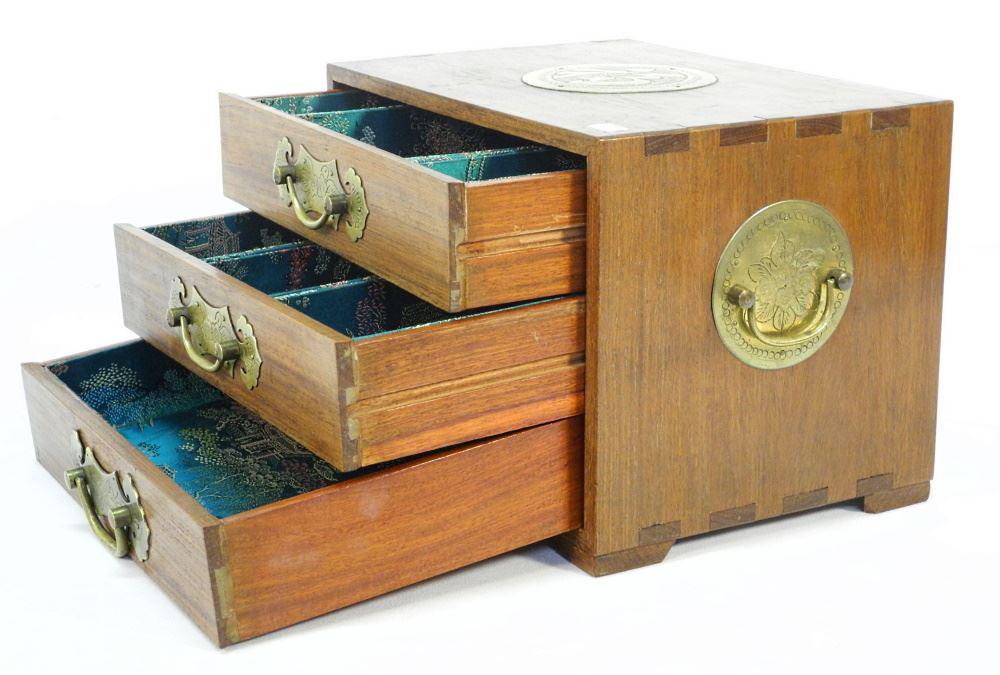 Chinese 3 Drawer Jewellery Box, 12" wide.: Chinese 3 Drawer Jewellery Box, 12" wide.