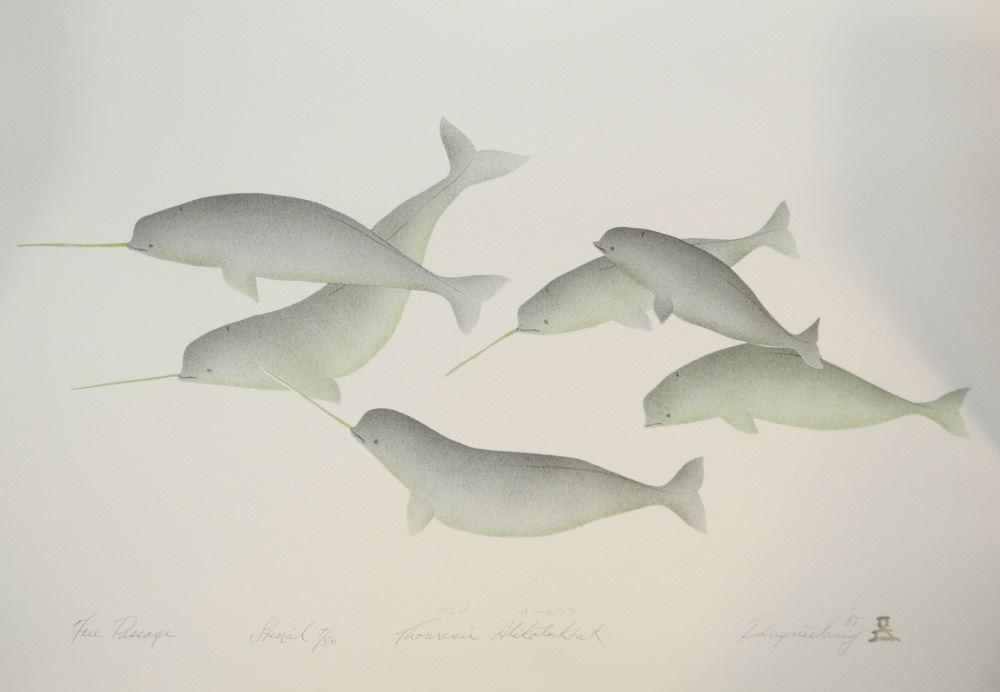 Stencil Signed Thomasie Alikatuktuk, 15" x 23 1/2" Unframed, "Free Passage" Pangnirtung 7/50. (1 of 2)