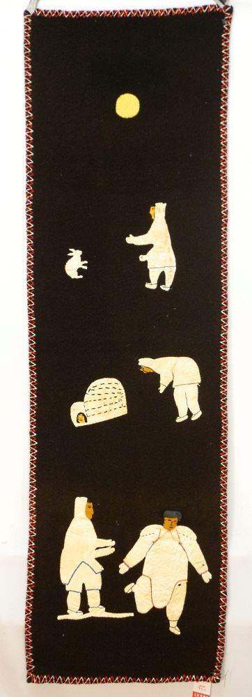 Inuit Wool & Seal Skin Tapestry, 17" x 59", No Export.: Inuit Wool & Seal Skin Tapestry, 17" x 59", No Export.