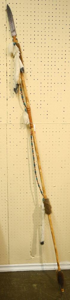 Fur Trimmed Spear with Steel Tip, No Export, 83" Length.: Fur Trimmed Spear with Steel Tip, No Export, 83" Length.