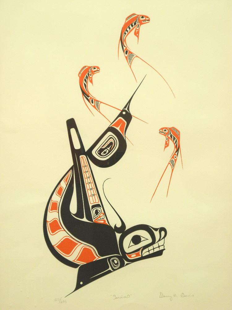 Gitxsan Serigraph Signed Danny M. Dennis, 19" x 12 7/8", "Survival", 127/201. (1 of 3)
