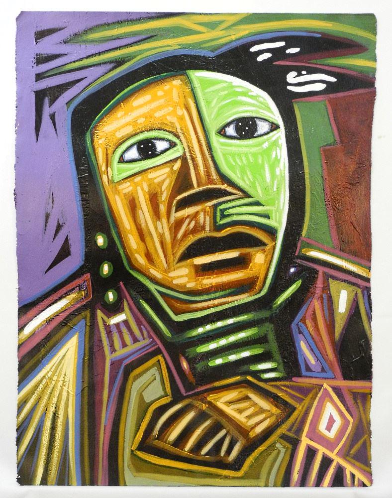 Acrylic on Paper signed D.J. Tapaquan 2001 verso, 20" x 22 5/8", "Portrait". (1 of 2)