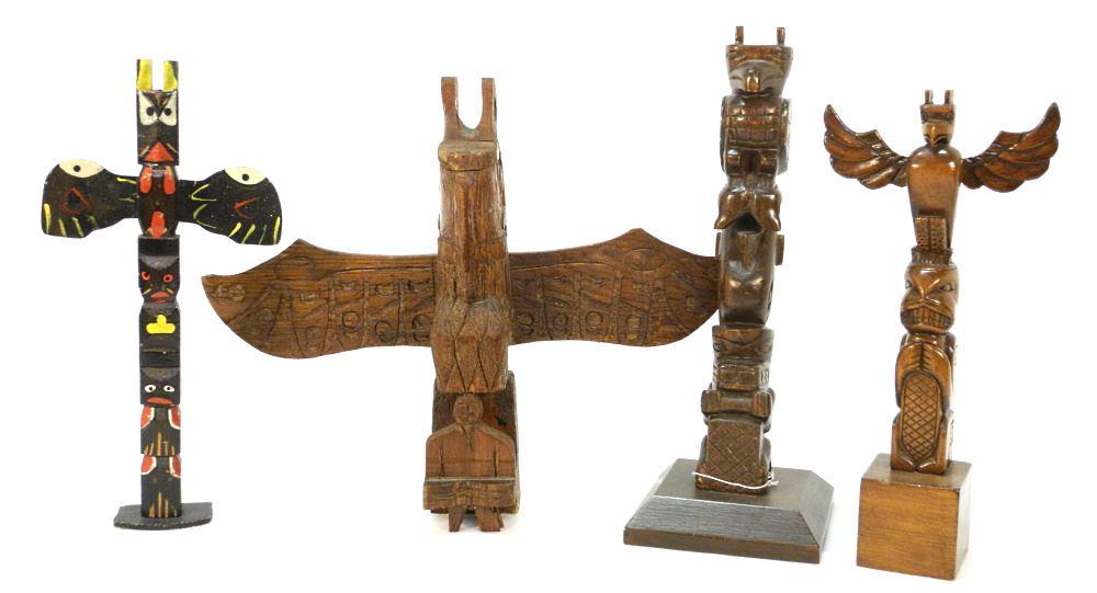 4 Northwest Coast Model Totem Poles. (1 of 3)