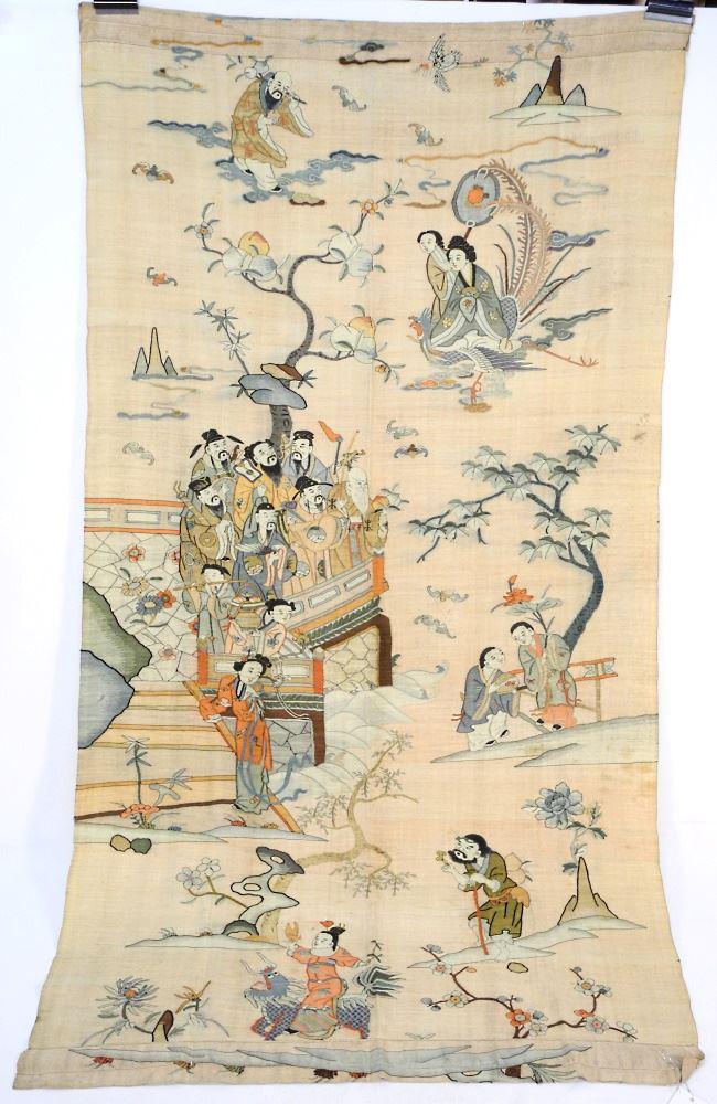 Chinese Cut Silk Panel, 61" x 33 1/2", "Festival Scene". (1 of 7)