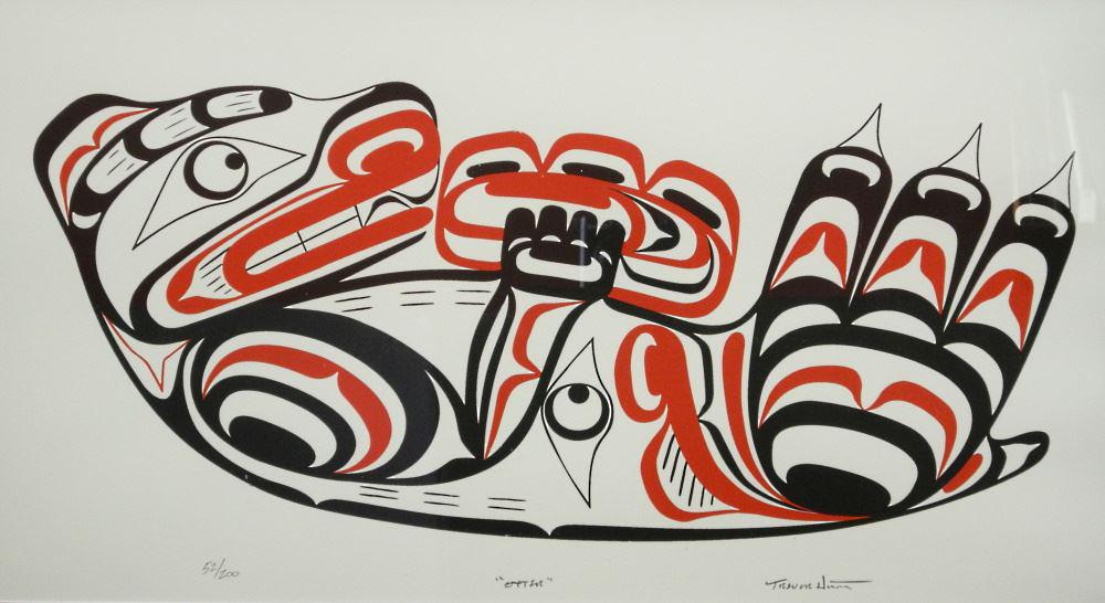 Kwagiulth Serigraph signed Trevor Hunt, 12 1/4" x 23 1/4", "Otter". (1 of 3)