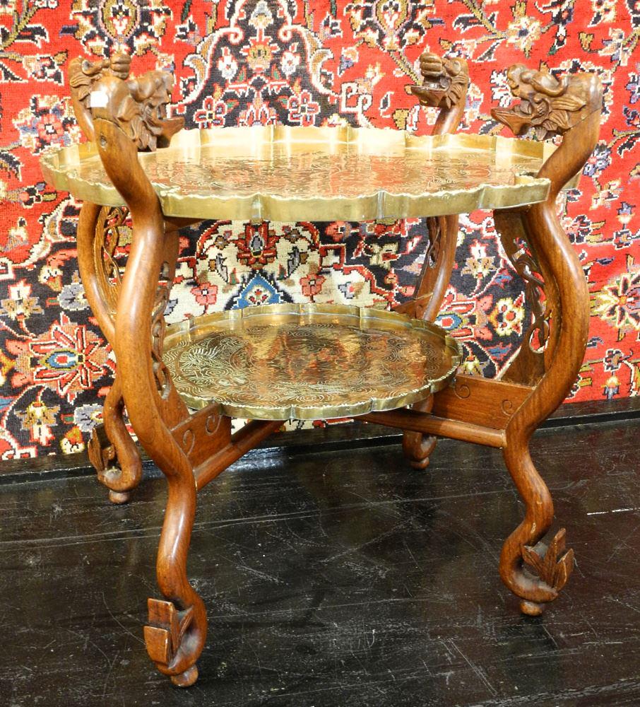 Brass & Wood Chinese End Table, 26" Wide. (1 of 2)