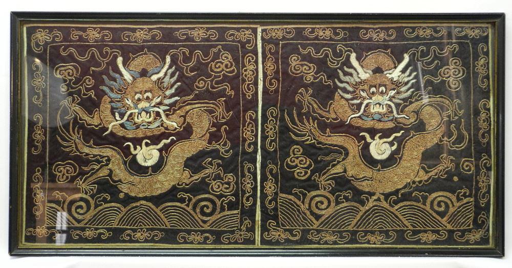 Pair of Mandarin Rank Badges in Frames, 12 1/2" x 26 1/2". (1 of 1)