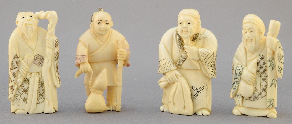 4 Japanese Figural Netsukes, 3 Signed, Approximately 1 7/8" High, No Export. (1 of 3)