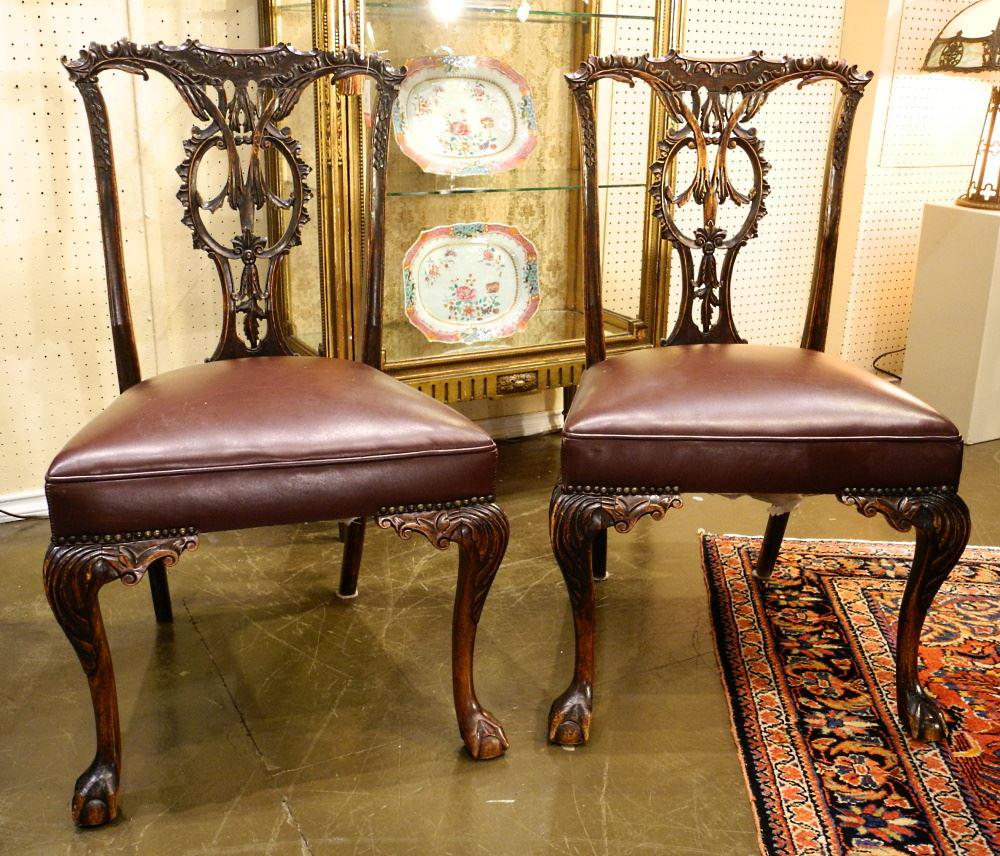 Pair of Chippendale-Style Mahogany Side Chairs, 38 3/8" High. (1 of 6)