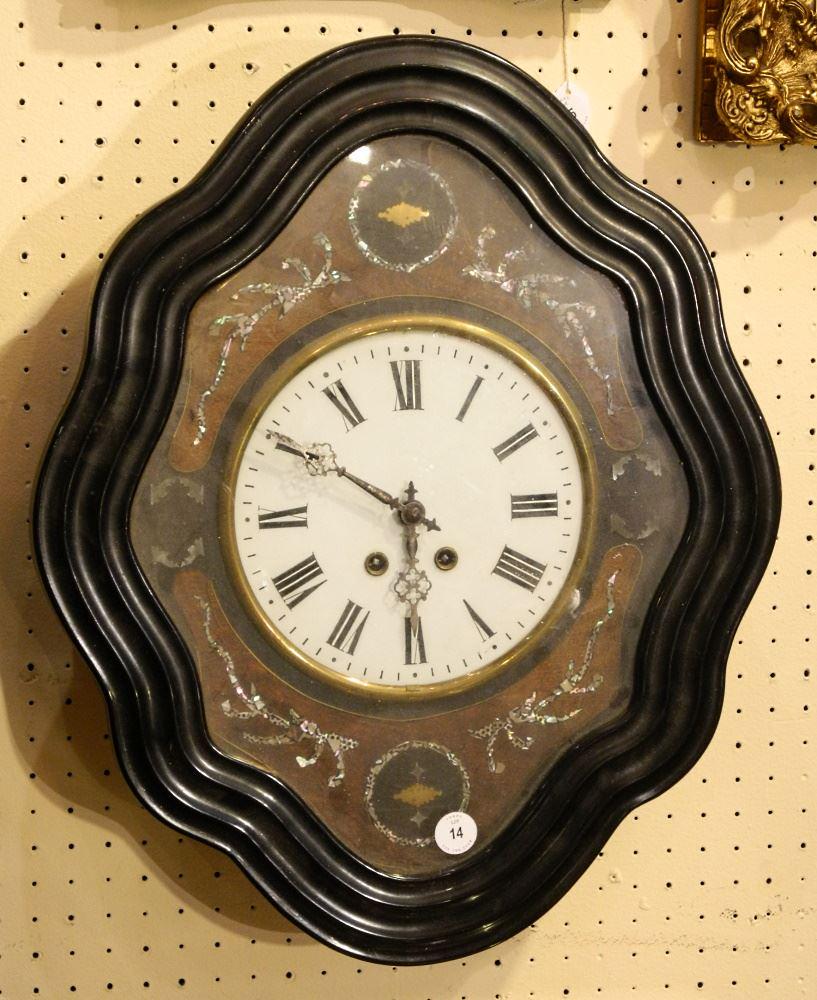 19th Century Mother of Pearl Inlaid Wall Clock, 24" High. (1 of 1)