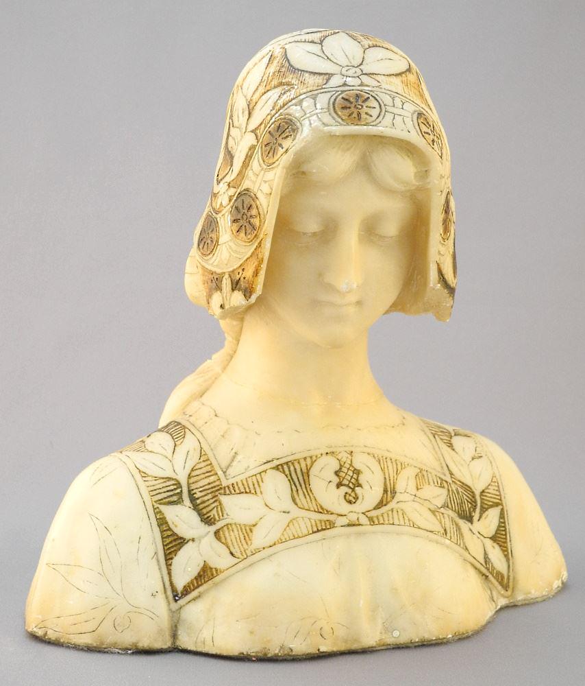 Marble Bust of a Renaissance Maiden, Neck Restored, 9 3/8" wide.: Marble Bust of a Renaissance Maiden, Neck Restored, 9 3/8" wide.