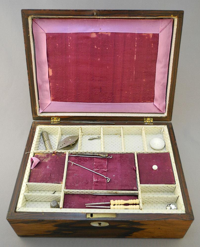 19th Century Rosewood Sewing Box, 4 1/4" x 10 3/4" x 7 3/4". (1 of 4)
