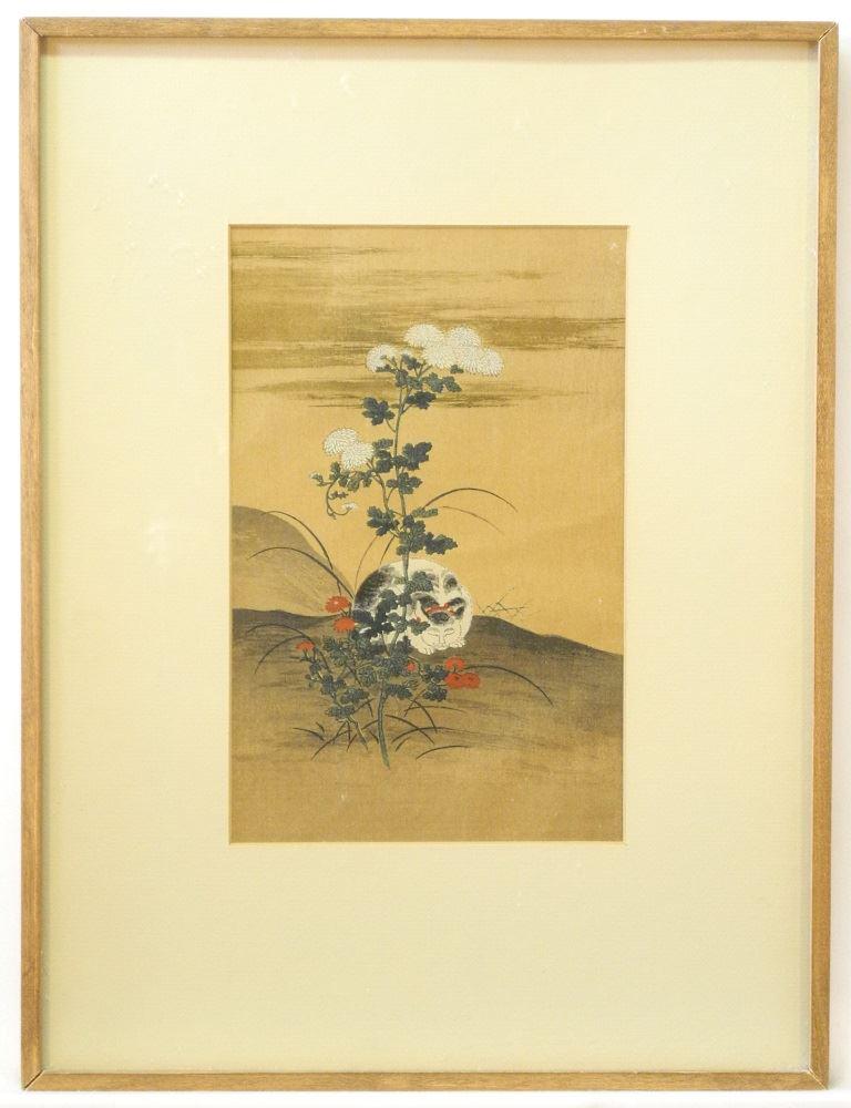 Japanese Woodblock Print after Iccho Hanabusa, 11 3/4" x 7 1/2", "White Cat". (1 of 2)