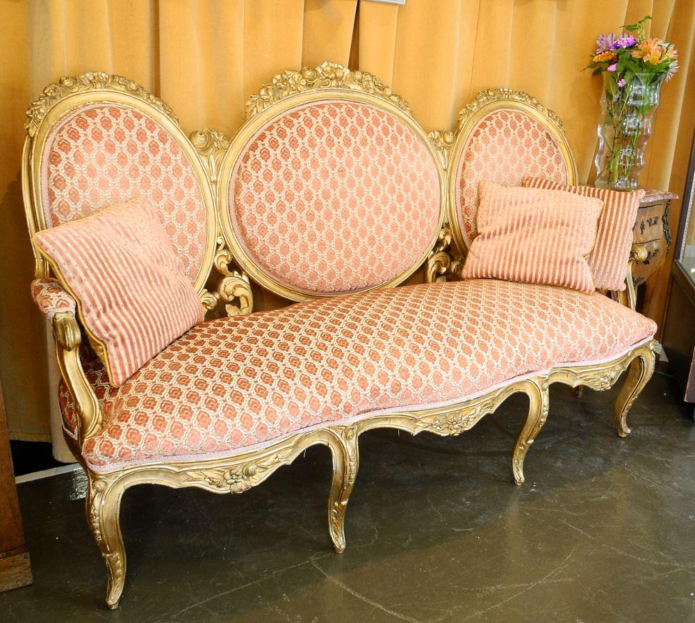Louis XV Gilt Wood Triple Cameo Back Settee, 70" Length. (1 of 8)