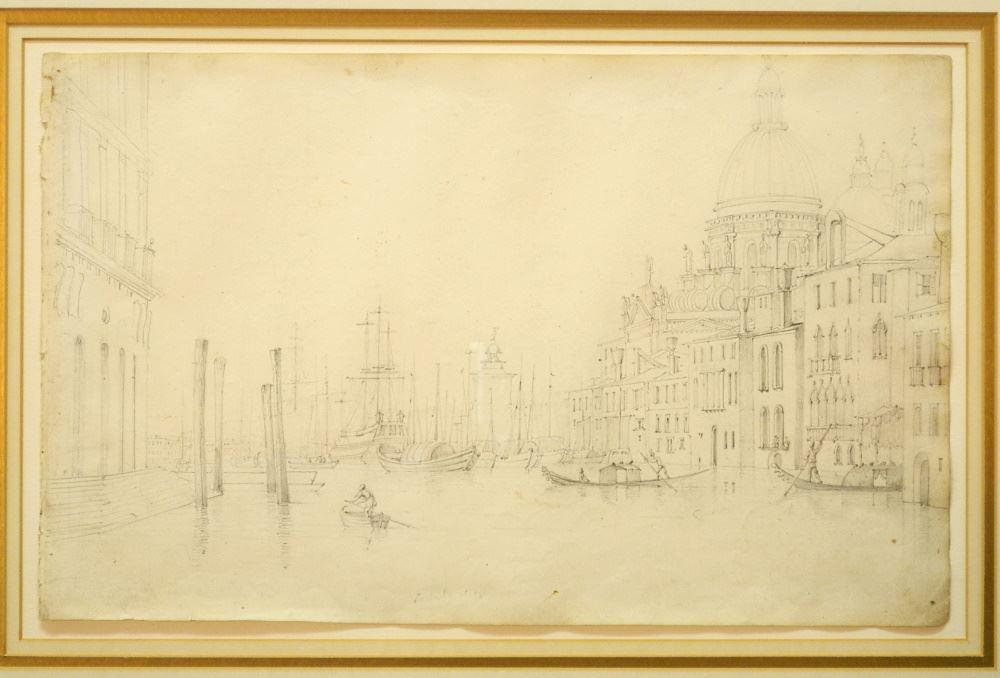 Unsigned Drawing, 9 3/4" x 15 1/2", Venetian Scene". (1 of 2)