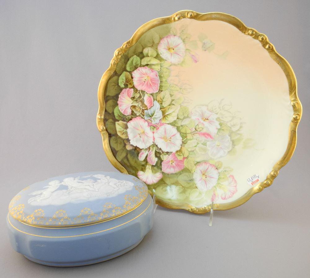 Limoges Pate Verre- Style Box with Limoges Hand Painted Tray, 12 1/2"D. (1 of 5)
