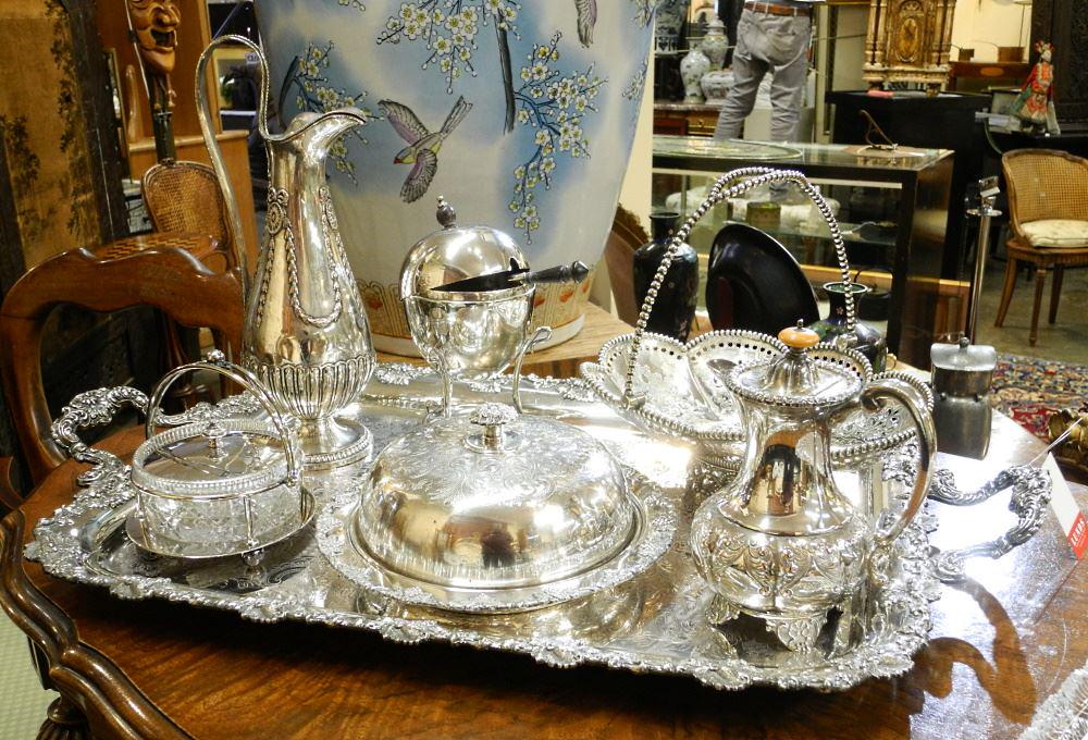 Collection of Antique & 20th Century Silver Plated Wares: Egg Warmer, Tray, OSP Ewer. (1 of 3)