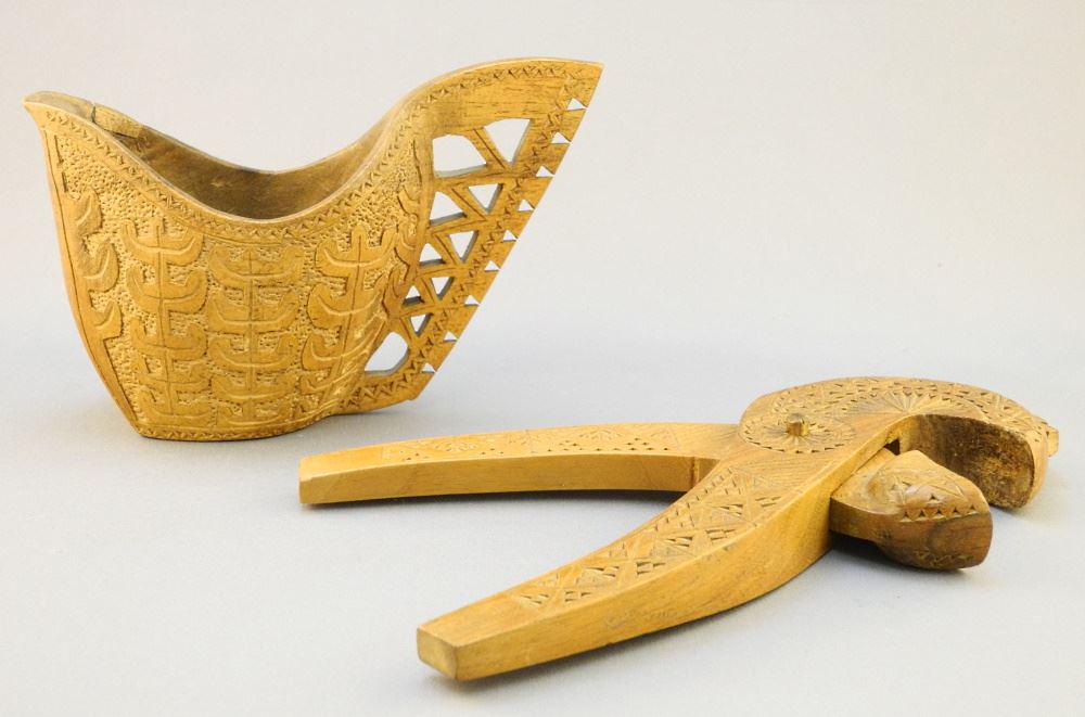 2 Scandinavian Carved Birch Items: Cup & Crackers, Edge Restored Noted. (1 of 3)