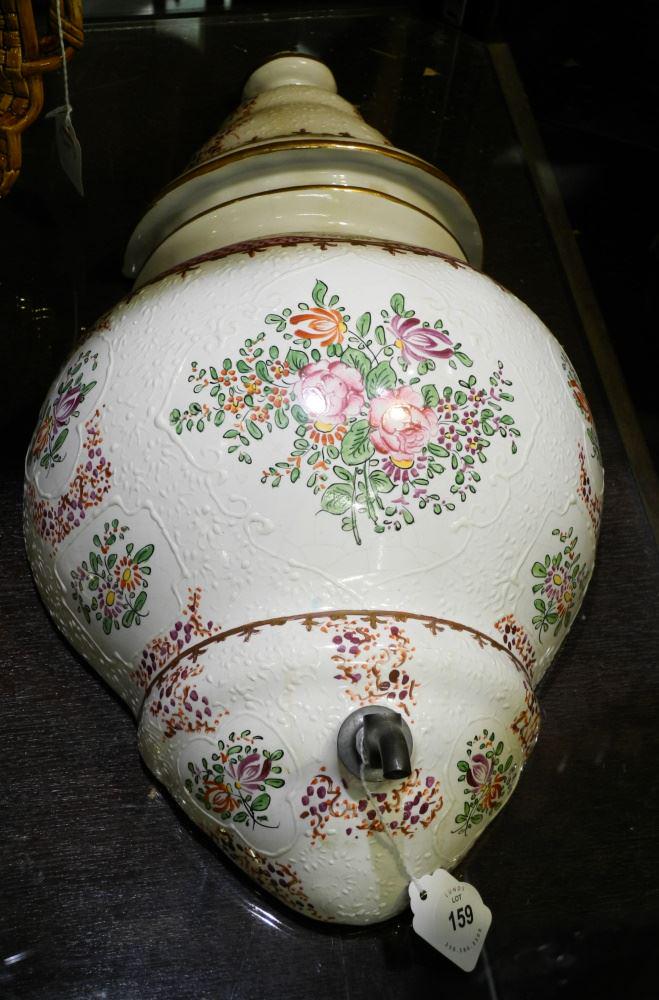 Chinese Export-Style Pottery Wall Fountain, 18" High.: Chinese Export-Style Pottery Wall Fountain, 18" High.