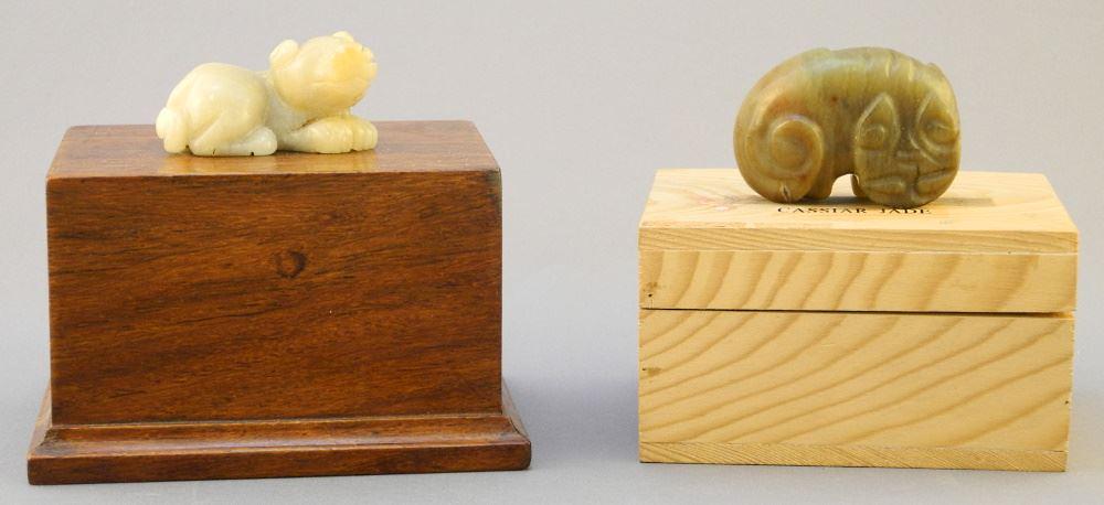 2 Chinese Hardstone Carvings: On Stand & with Box, Both 2 1/8". (1 of 1)