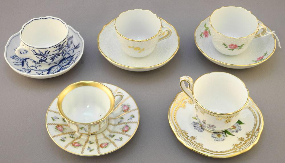 5 Meissen/ Rosenthal/ Spode Cups & Saucers, 4 1/2" diameter. (1 of 3)