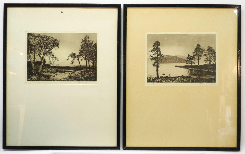 2 Etchings Signed (Andrew) Watson Turnbull, Larger 7 1/2" x 10 1/4", "Landscapes". (1 of 8)