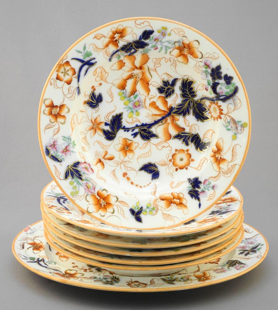 6 Antique Imari Soup Plates & an Oval Platter, 11 1/2" Wide.: 6 Antique Imari Soup Plates & an Oval Platter, 11 1/2" Wide.