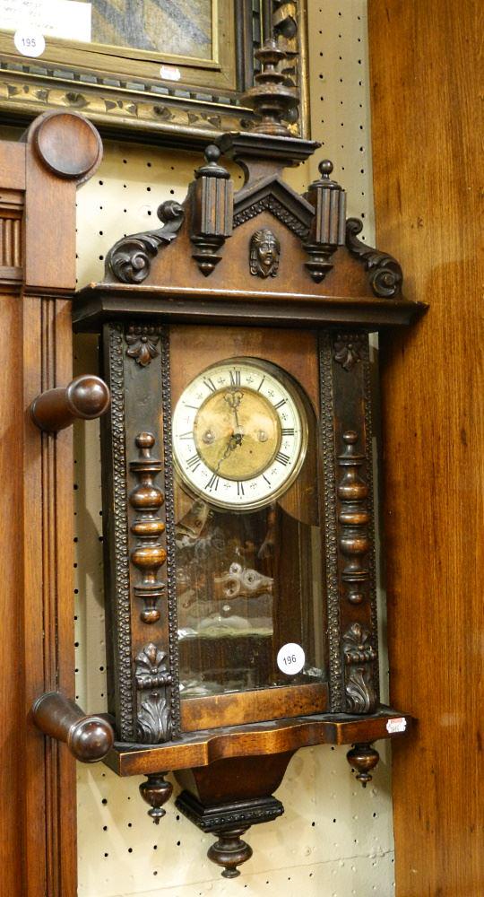 19th Century Walnut Wall Clock, 31" high. (1 of 2)