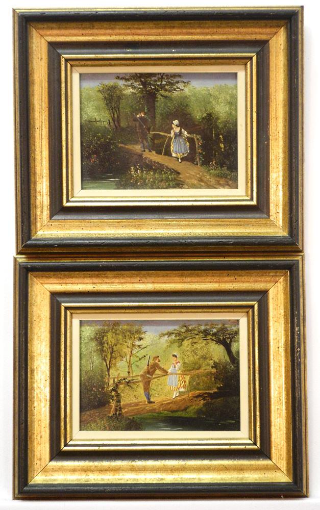 Pair of Oil on Boards attributed to John Prideaux, 5" x 6 5/8", "Country Scene".: Pair of Oil on Boards attributed to John Prideaux, 5" x 6 5/8", "Country Scene".