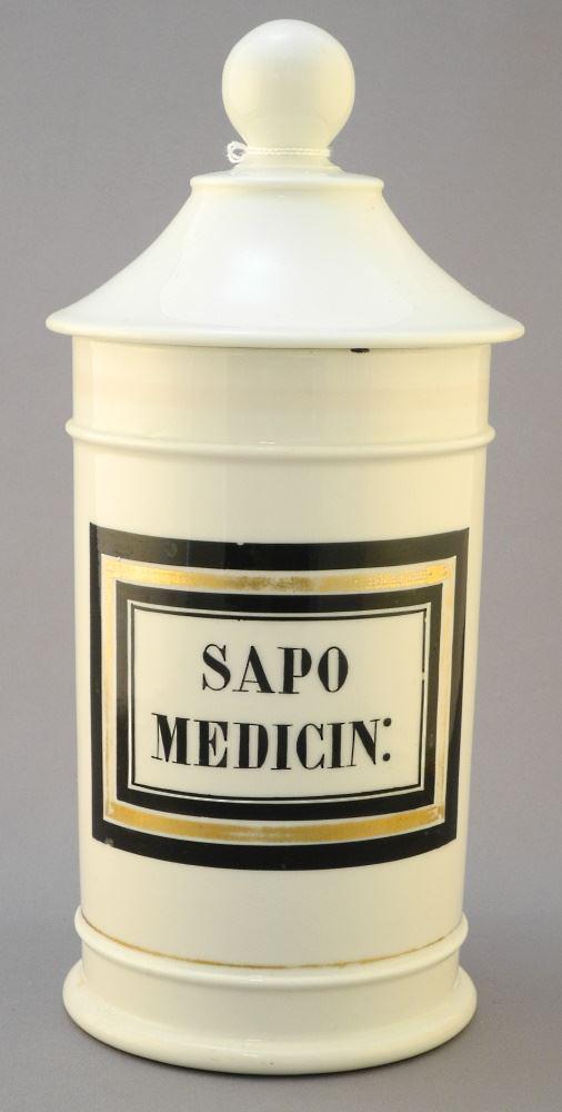 19th Century French Porcelain "Sapo" Apothecary Jar, 10 3/4" high. (1 of 2)