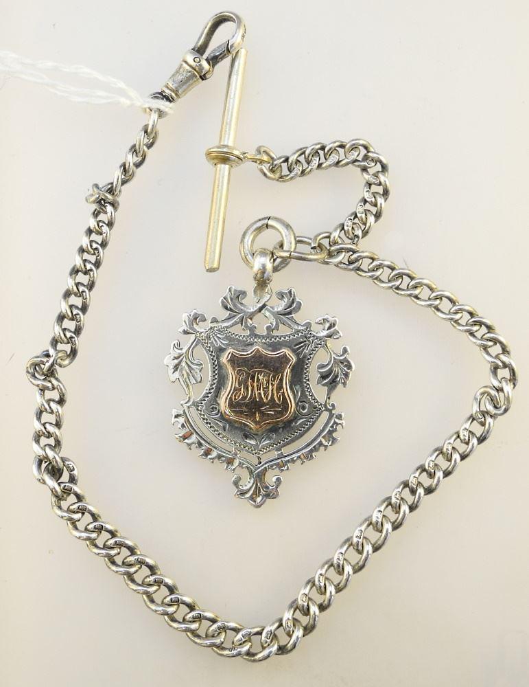 Hallmarked Sterling Silver Watch Fob (11") with a Name Plate. (1 of 2)