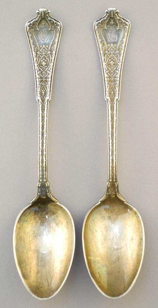Pair of Tiffany & Co Sterling Pat. 1872 Teaspoons.: Pair of Tiffany & Co Sterling Pat. 1872 Teaspoons.