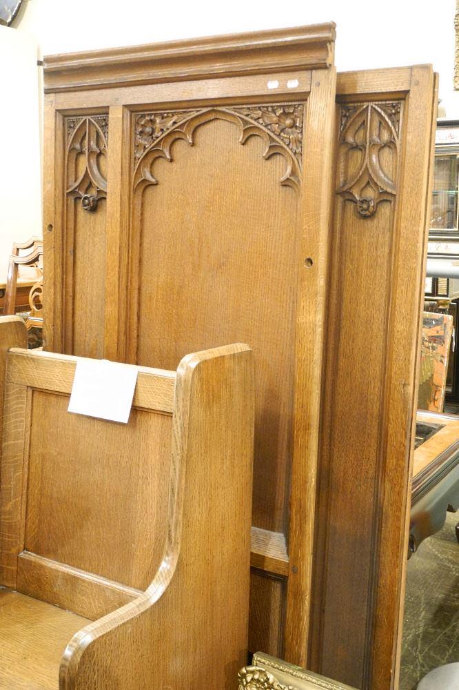 2 Gothic Oak Panels, 66" x 29" x 3 1/2" & 63 3/8" x 27 1/2" x 2".: 2 Gothic Oak Panels, 66" x 29" x 3 1/2" & 63 3/8" x 27 1/2" x 2".