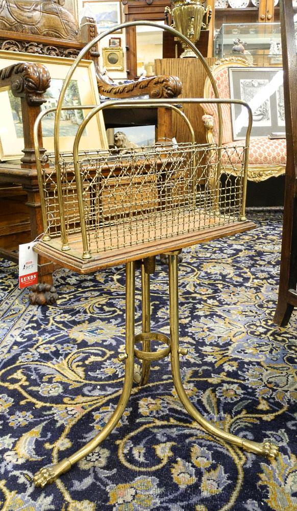 Brass & Mahogany Paw Foot Book Stand: Brass & Mahogany Paw Foot Book Stand