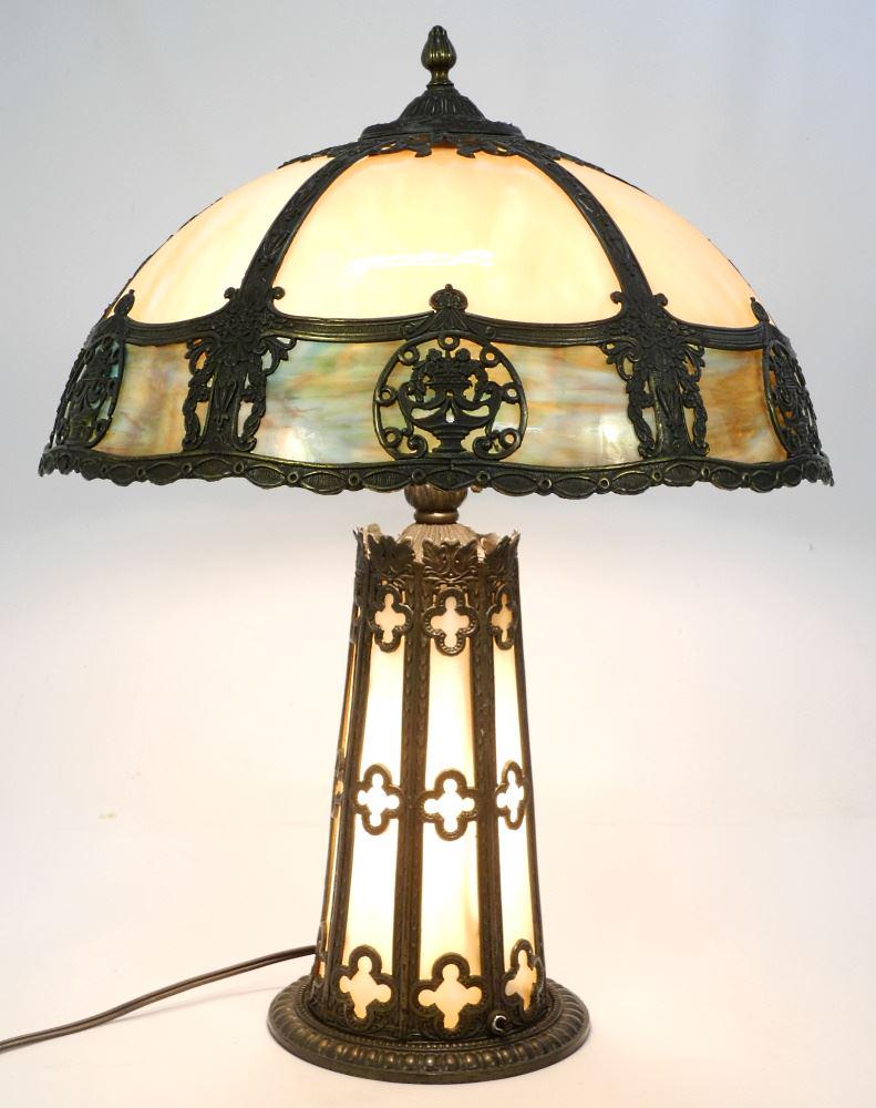 Vintage Cast Metal Caramel Glass Table Lamp with Illuminated Base. (1 of 12)