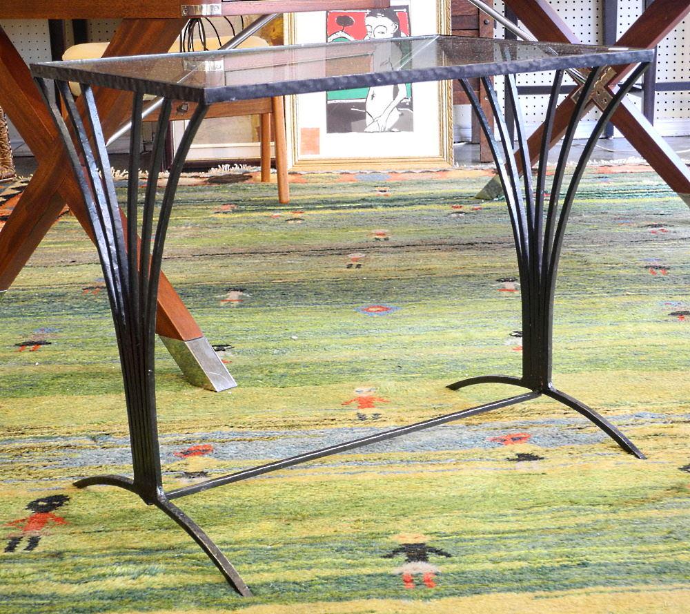 Black Wrought Iron End Table, Signed Nomilio, 22 3/8" Wide. (1 of 2)