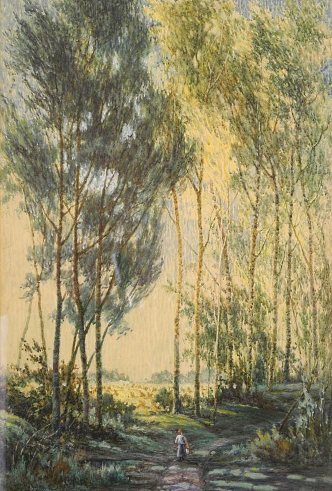 Watercolour Signed Arthur Checkley, 20 1/4" x 13 1/2", "Figure & Tall Trees". (1 of 4)