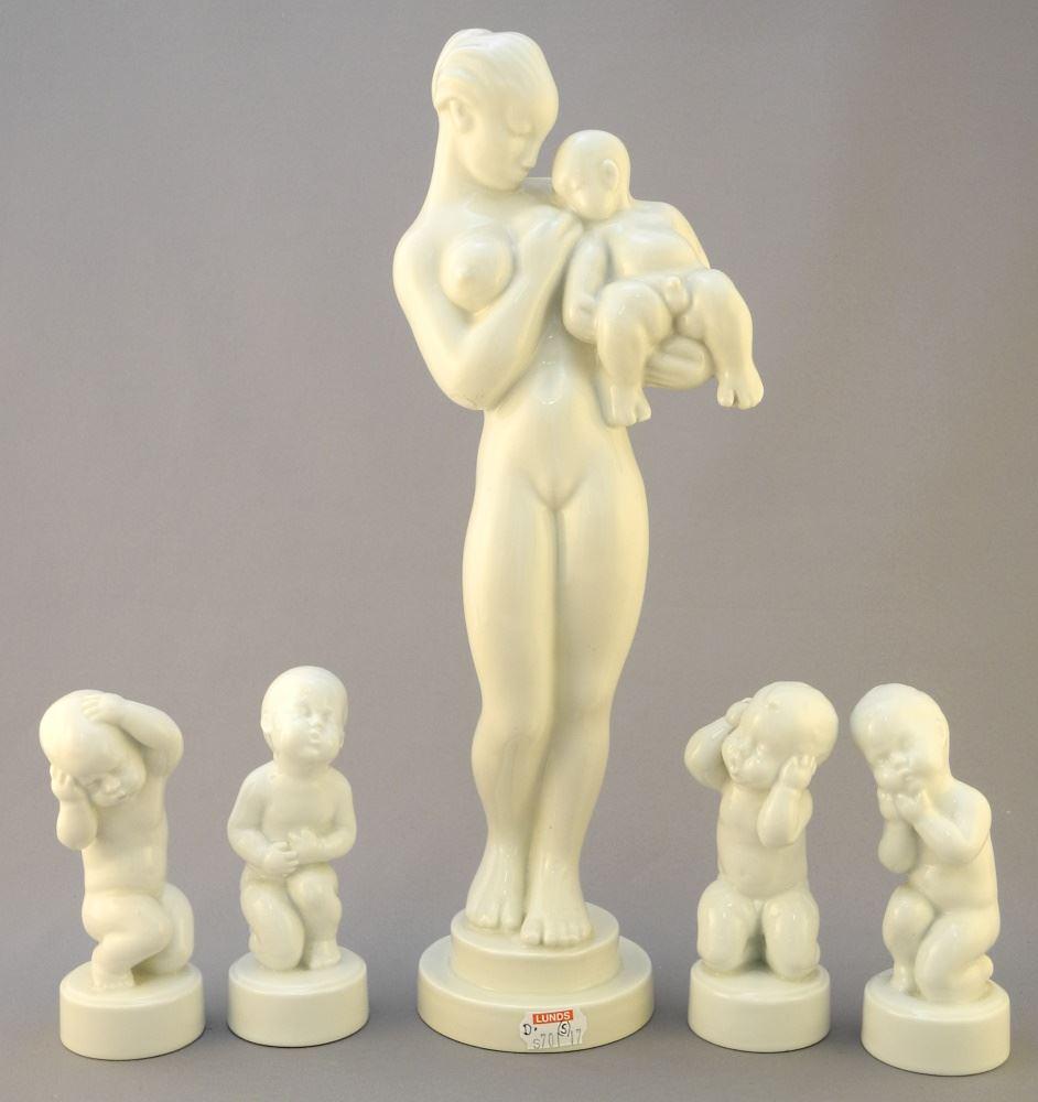 5 Bing & Grondahl Porcelain Figures, Maternal Figure & 4 Infants, 12 1/4" - (1 of 6)