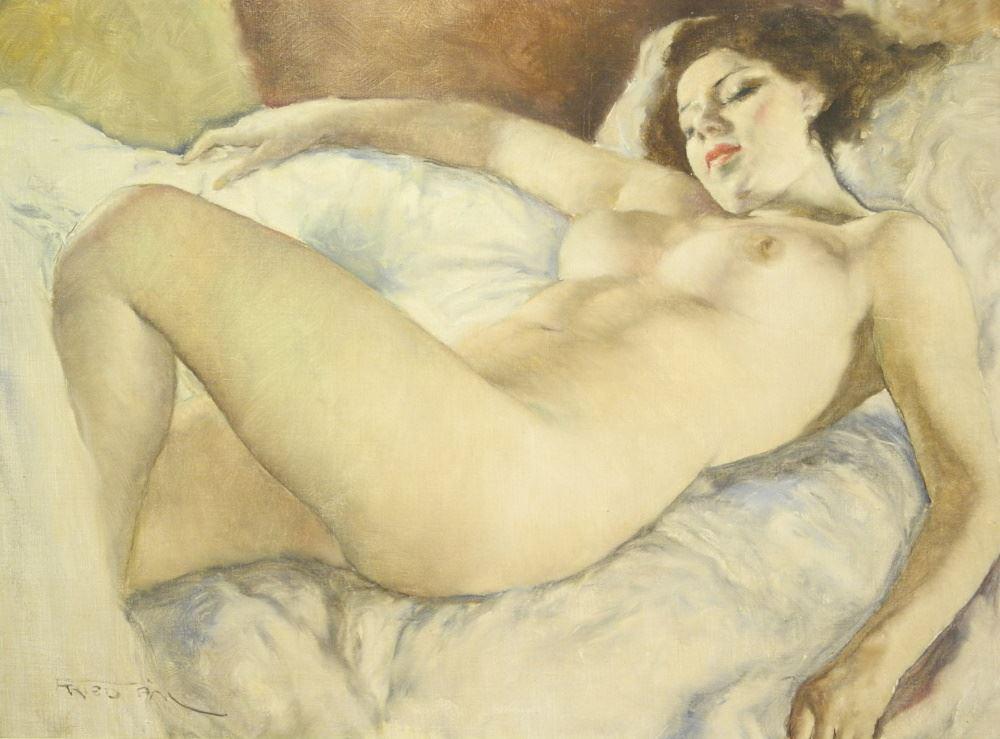 Oil on Canvas Signed Fried Pal, 22 1/4" x 30 1/2", Untitled-Nude, Restoration Noted.: Oil on Canvas Signed Fried Pal, 22 1/4" x 30 1/2", Untitled-Nude, Restoration Noted.