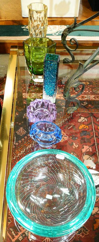6 Unsigned Art Glass Vases & Bowls, 8 3/4" high. (1 of 3)